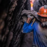 Un minero trabajando en una faena minera. 